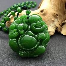 EASTCODE Natural Green Hand-carved Chinese Hetian  Maitreya Buddha statue Pendant + Rope Necklace 2024 - buy cheap