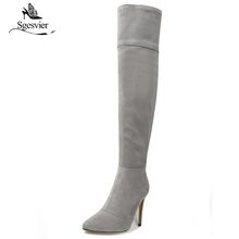 Sgesvier Women Thigh High Boots Stilettos Sexy Over the Knee Boots Pointy Toe High Heel Zip Long Boots Black Gray Shoes OX963 2024 - buy cheap