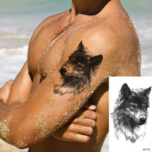 Tatuagem adesiva temporária de lobo preto, arte corporal para homens e mulheres, desenho de peito pequeno, à prova d'água, tatuagem rústica transferível 2024 - compre barato