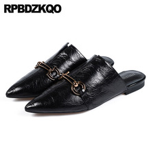 Runway Pointed Toe Designer Woman Shoes Luxury Brand Sandals 2018 Slides Leather Ladies Embellished Slippers Black Mules Autumn 2024 - buy cheap