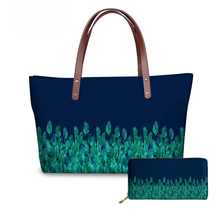 NOISYDESIGNS-Bolsos con asa superior para mujer, carteras de impresión con hojas de acuarela verdes en borde azul marino, bolsos para chicas 2024 - compra barato