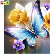 Flores dpf e borboletas para decoração de casa, pintura bordada com miçangas, ponto cruz, artesanato, bordado, mosaico de diamante 2024 - compre barato