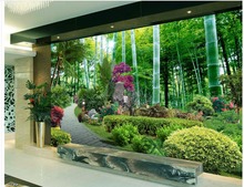 Papel de parede 3d fundo tv sala de estar sofá cenário mural jardim de bambu 2024 - compre barato
