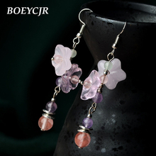 BOEYCJR Ethnic Handmade Elegant Stone Flower Drop Earrings Dangle Hook Earrings For Women Vintage Jewelry Gift  2024 - buy cheap