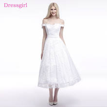 Lace Vestido De Noiva Beach Wedding Dresses A-line V-neck Cap Sleeves Tea Length Cheap Boho Wedding Gown Bridal Dresses 2024 - buy cheap