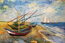 famous art for bedroom Fishing Boats on the Beach at Saintes Maries Vincent Van Gogh paintings Hand painted High quality 2024 - buy cheap