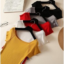 Women Plain Casual Summer Short Sleeve T-shirt Fashion Solid Half Sleeve Knitted Tops 2024 - buy cheap