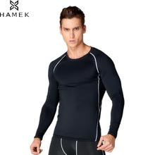 Мужская компрессионная рубашка HAMEK, с длинными рукавами, для бега, дышащая, для баскетбола, для фитнеса, облегающая верхняя одежда, быстросохнущая, высокоэластичная, спортивная одежда 2024 - купить недорого