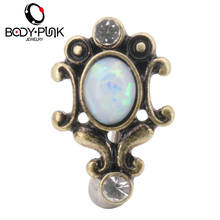 BODY PUNK Sexy Reverse Blue/White Opal Barbell Ring Stainless Steel Navel Rings Body Jewelry Navel&Bell Button Rings 1.6*15*23mm 2024 - buy cheap
