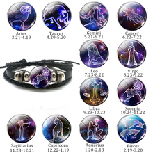 12 Constellation Bracelet Charms Zodiac Sign Glass Cabochon Punk Jewelry Black Multilayer Leather Bracelet Women Men Gift 2018 2024 - buy cheap