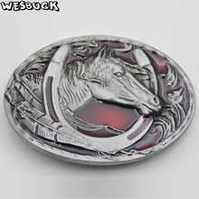 WesBuck Brand Horseshoes Red Metal Belt Buckles for Man Unisex Western Buckles Cowgirls Horse Causal Cowboy Buckle With PU Belt 2024 - buy cheap