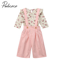 2018 Brand New Toddler Baby Girls Princess Clothes Sets 2PCS Long Sleeve Ruffles Floral Tops+Pink Overall Pants Autumn Clothes 2024 - buy cheap
