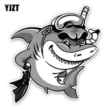YJZT 13.4*14.2CM Interesting Shark Diver Lovely Cartoon Colored PVC High Quality Car Sticker Decoration C1-5417 2024 - buy cheap