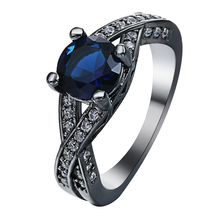 Black gold-color Wedding Rings wholesale cross design paved royal blue cz zircon jewelry for women top sale Engagement Ring 2024 - buy cheap