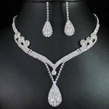 Trendy Bridal Wedding Jewelry set Rhinestone Water Drop Pendants Necklace Earrings Jewelry Sets for Women Anniversary Gift 2024 - buy cheap