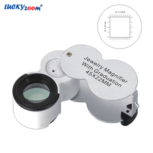 Minimicroscopio de bolsillo plegable de 45X, lupa de detección de moneda con luz LED UV, lupa con escala, joyería de mano 2024 - compra barato