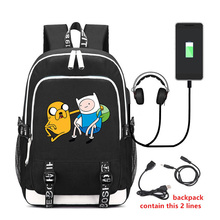 Tempo de aventura Finn Mochila Mochila Bag w/Porta USB Moda/Lock Fone De Ouvido entre Adolescentes Escola Estudante bolsa Para Laptop de viagem saco 2024 - compre barato