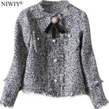 NIWIY Brand Luxury Retro Women Bomber Jackets Chaquetas Mujer Primavera 2021 Winter Wool Tweed Tassel Pink Short Coat N9109 2024 - buy cheap