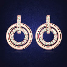 Новые модные серьги-гвоздики с двойными кольцами, ювелирные изделия из подлинных австрийских элементов, серьги цвета розового золота с кристаллами для женщин 2024 - купить недорого