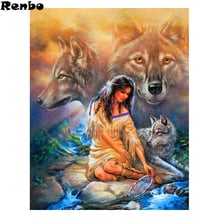 Hobby,Full Square Drill 5D DIY Diamond Painting Indian Woman Wolf 3D Embroidery kits Cross Stitch Mosaic Home Decor gift 2024 - buy cheap