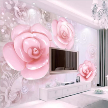 beibehang Wallpaper custom living room bedroom wallpaper mural pink elegant 3d rose flower European TV background wall 2024 - buy cheap