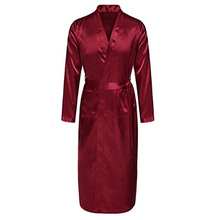 Burgundy Mens Robe Hot Sale Faux Silk Kimono Bath Gown Bathrobe Nightgown Sleepwear Hombre Pijama Size S M L XL XXL ZhM055 2024 - buy cheap