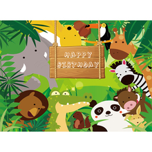 HUAYI Fondo De Cumpleaños personalizado bebé selva Tropical Safari Fiesta Temática aventura Zoo animales salvajes fondo de escenario W-657 2024 - compra barato