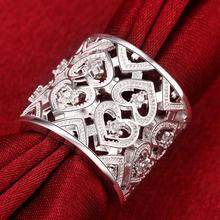 Anillos Chapado en plata R106 para mujer, joyería de Boda nupcial, anillo de corazón con incrustaciones, boda abierta de plata 2024 - compra barato
