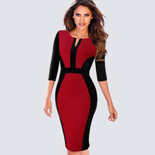 Women Spring Autumn Work Office Business Colorblocked Pencil Dress Casual Front Zipper Patchwork Sheath Bodycon Dress 1HB409 2024 - buy cheap