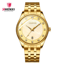 Chenxi relógio quartzo dourado luxuoso masculino, com calendário e pulseira strass 2024 - compre barato