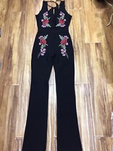 Women Sexy Fashion Bandage Jumpsuit Floral Details Black Evening Party Bodycon Long Jumpsuits Wholesale Dropship 2024 - buy cheap