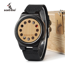BOBO BIRD-Reloj analógico con correa de cuero para hombre, accesorio de pulsera de cuarzo resistente al agua con calendario, complemento masculino de marca de lujo con diseño de sándalo negro de bambú, 12 agujeros, modelo WB17 2024 - compra barato