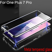 Luxury Magnetic Adsorption Case For OnePlus 7 Pro Metal Frame Clear Tempered Glass Cover For OnePlus 7Pro Magnetic Flip Cases 2024 - buy cheap