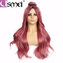 USMEI-Peluca de pelo largo degradado para mujeres blancas, pelo sintético ondulado sin pegamento, hecho a mano, color rosa, de alta densidad 2024 - compra barato