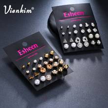 Vienkim Fashion jewelry 12 Pairs/Set explosion set suit Punk Crystal earrings of square zircon earrings peach heart earrings 2024 - buy cheap