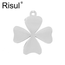 50pcs Fashion smooth double sides polished Four Leaf Clover Pendant stainless steel Metal Necklace for men women wholesale price 2024 - buy cheap