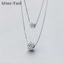 Uini-Tail hot new 925 sterling silver double-layer ball micro-inlaid necklace Korea simple tide flow high-quality jewelry GN869 2024 - buy cheap