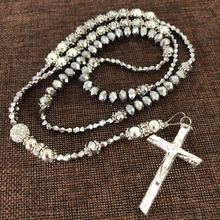 fancy 8mm silver rhinestone crystal rosary necklace,disco ball rosary,glass craft 2024 - buy cheap