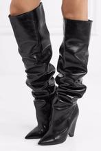 Botas de punta estrecha para mujer, botines sexys de cuero por encima de la rodilla, tacón alto largo, plegables, color negro y marrón 2024 - compra barato