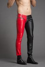 Pantalones ajustados de cuero para hombre, pantalón Sexy a juego con personalidad, Color rojo y negro, con cremallera de talla grande 2024 - compra barato