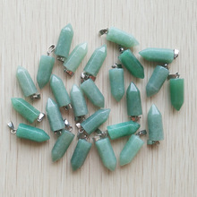 Wholesale 50pcs/lot 2018 fashion good quality natural stone green aventurine hexagonal pillar charms pendants for jewelry making 2024 - buy cheap