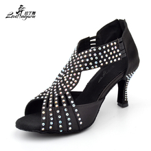 Ladingwu New Latin Dance Shoes Salsa Women Black Satin  Collocation shine Rhinestone Dance Shoes Woman Ballroom indoor Sandals 2024 - buy cheap