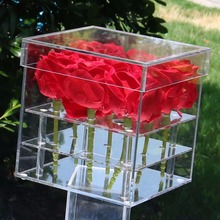 New Fashion Clear Acrylic Rose Flower Box With Cover Makeup Organizer Cosmetic Tools Holder Valentine's Gift for Mother Wife 2024 - buy cheap