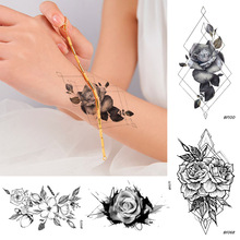 Геометрия Ромб временная татуировка для женщин цветок сексуальная розовая черная картина для боди-арта татуировки «сделай сам» переводная искусственная татуировка наклейки 2024 - купить недорого