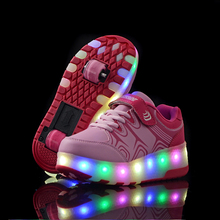Лидер продаж, детская обувь для мальчиков с двумя колесами, детская обувь, светящиеся кроссовки со светодиодсветильник кой, детская обувь для мальчиков и девочек, блестящая обувь 2024 - купить недорого