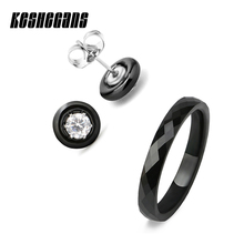 Fashion Ceramic Jewelry Set Crystal Earring 4mm Multi Faceted Ceramic Ring For Women Black White Color Engagement Jewelry Gifts 2024 - buy cheap