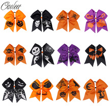 7" Halloween Cheer Bow Glitter Pumpkin Printed Ribbon Handmade Cheerleading Hairbows Girls Halloween Party Hair Accessories 2024 - buy cheap