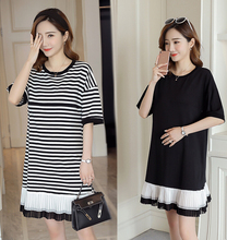 Summer new Korean version of loose pregnant women breastfeeding dress fashion striped plaid large size maternity dress 2024 - buy cheap