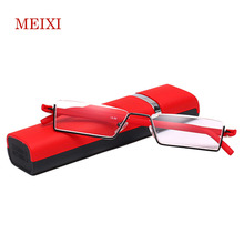 Óculos de leitura com meia armação embutida, portátil, preto/vermelho/marrom, luz azul, com caixa + 1.0, + 1.5, + 2.0, + 2.5, + 3.0, + 3.5, + 4.0 2024 - compre barato