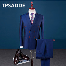 2019 Double Breasted Three Piece Men Wedding Suit For Party Ball Custom Made  Slim Fit Business Men Suits (Jacket + Pants + Vest 2024 - buy cheap